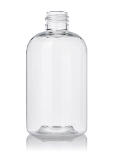 4 oz clear PET plastic squat boston round bottle with 20-410 neck finish