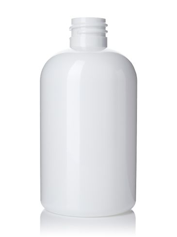 4 oz white PET plastic squat boston round bottle with 20-410 neck finish