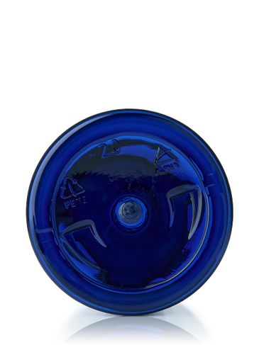 6 oz cobalt blue PET plastic squat boston round bottle with 24-410 neck finish