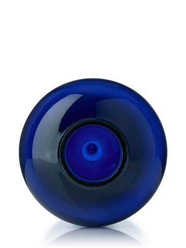 6 oz cobalt blue PET plastic squat boston round bottle with 24-410 neck finish