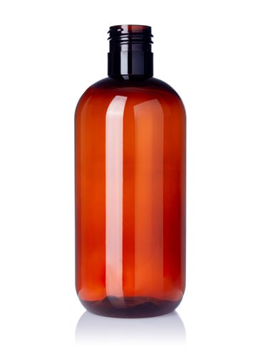 8 oz amber PET plastic boston round bottle with 24-415 neck finish