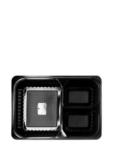 11.42 x 7.87 x 1.77 inch black PP plastic rectangular disposable meal box container (3 compartments)