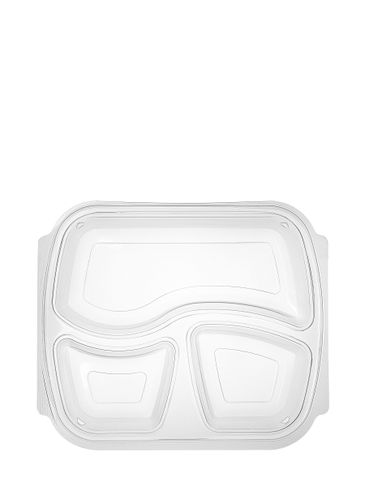 9.45 x 8.07 x .79 inch clarified PP plastic rectangular disposable meal box container lid (3 compartments)