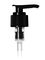 Black PP plastic 24-410 ribbed skirt saddlehead pump with dispense-and-twist locking system, 7.5 inch dip tube (2 cc output)