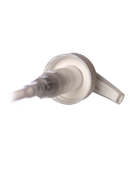 White PP Plastic 28-400 Ribbed Skirt Down-Lock Saddle Head Dispensing Pump – DP03WH
