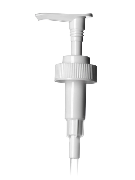 White PP Plastic 28-400 Ribbed Skirt Down-Lock Saddle Head Dispensing Pump – DP03WH
