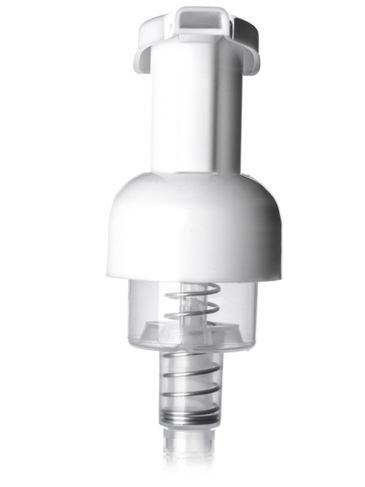 White PP plastic 40 mm smooth skirt foamer dispensing pump with 4.625 inch dip tube (0.7 cc output)