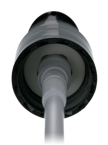 Black PP plastic 20-400 smooth skirt up-lock fingertip treatment pump with 3.5 inch dip tube (0.25 cc output)