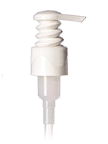 White PP Plastic 24-410 Ribbed Skirt Up-Lock Spiral-Shaped Cowl Dispensing Pump – DP41