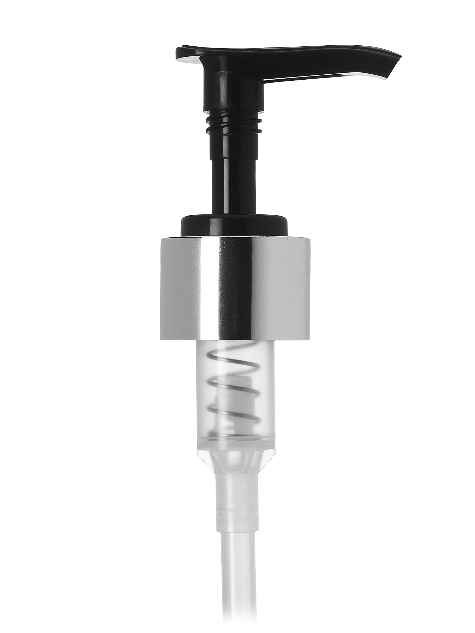 Black and Silver PP 24-410 Smooth Skirt Down-Lock Saddle Head Dispensing Pump – DP47BKSL