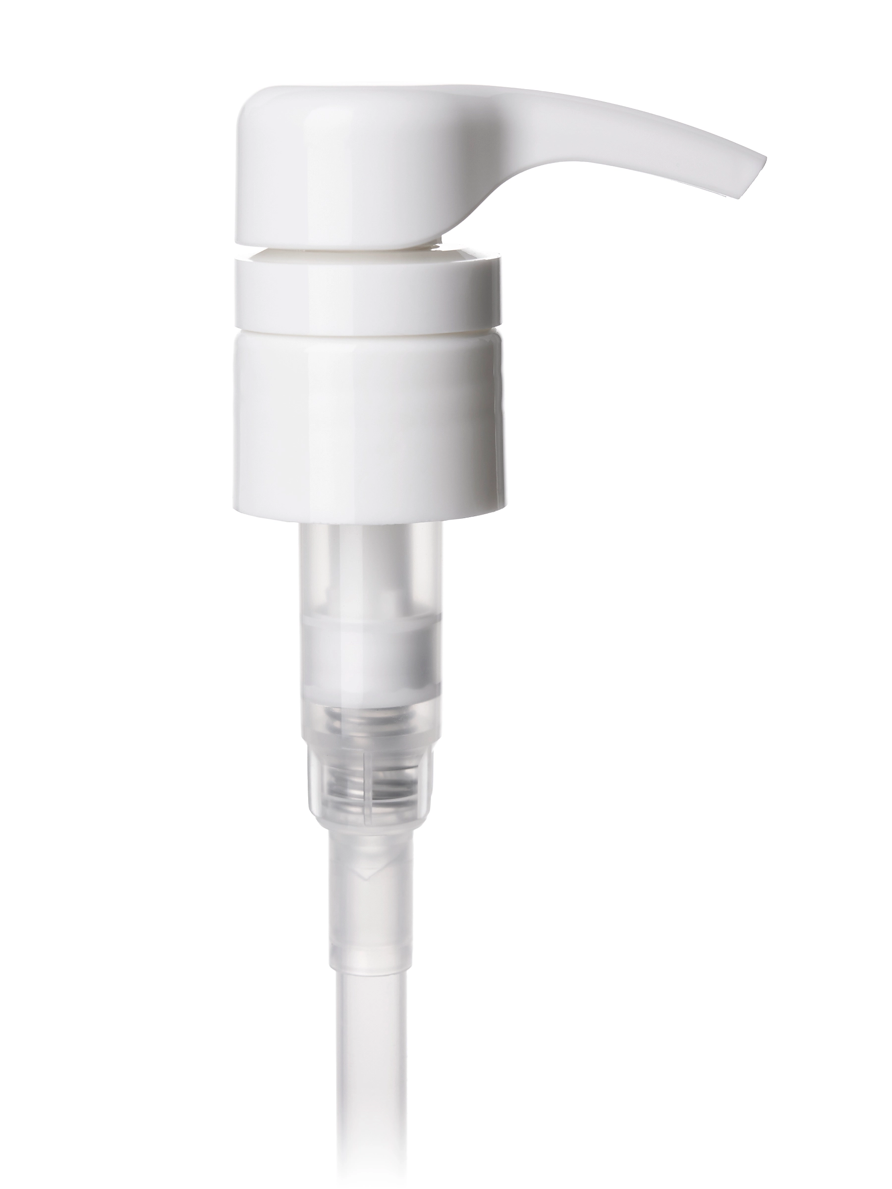White PP Plastic 28-410 Smooth Skirt Down-Lock Saddle Head Dispensing Pump – DP57WH