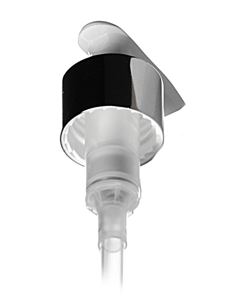Silver Metal Shell and White PP 24-410 Smooth Skirt Down-Lock Saddle Head Dispensing Pump – DP612