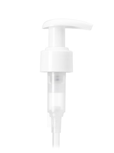 White PP plastic 24-410 smooth skirt down-lock dispensing pump with 7.5 inch dip tube (2 cc output)