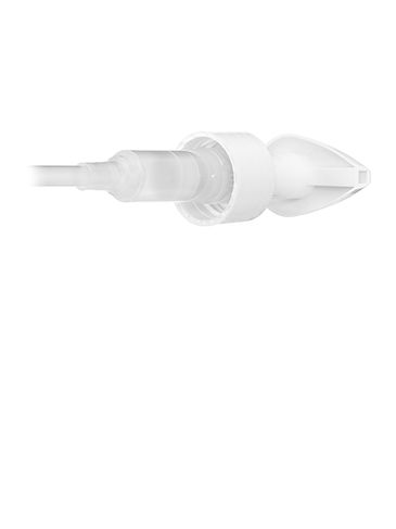 White PP plastic 24-410 smooth skirt down-lock dispensing pump with 7.5 inch dip tube (2 cc output)