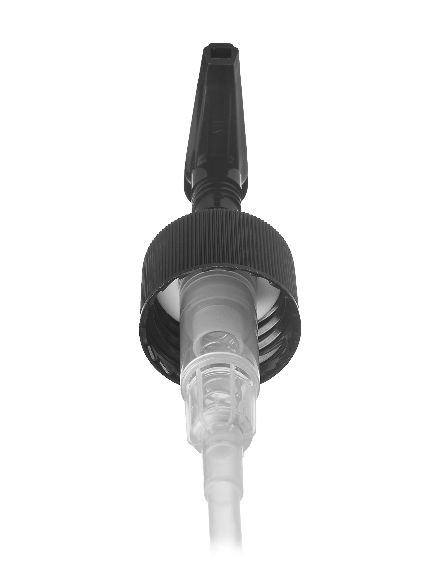 Black PP Plastic 28-410 Ribbed Skirt Down-Lock Saddle Head Dispensing Pump – DP735BK
