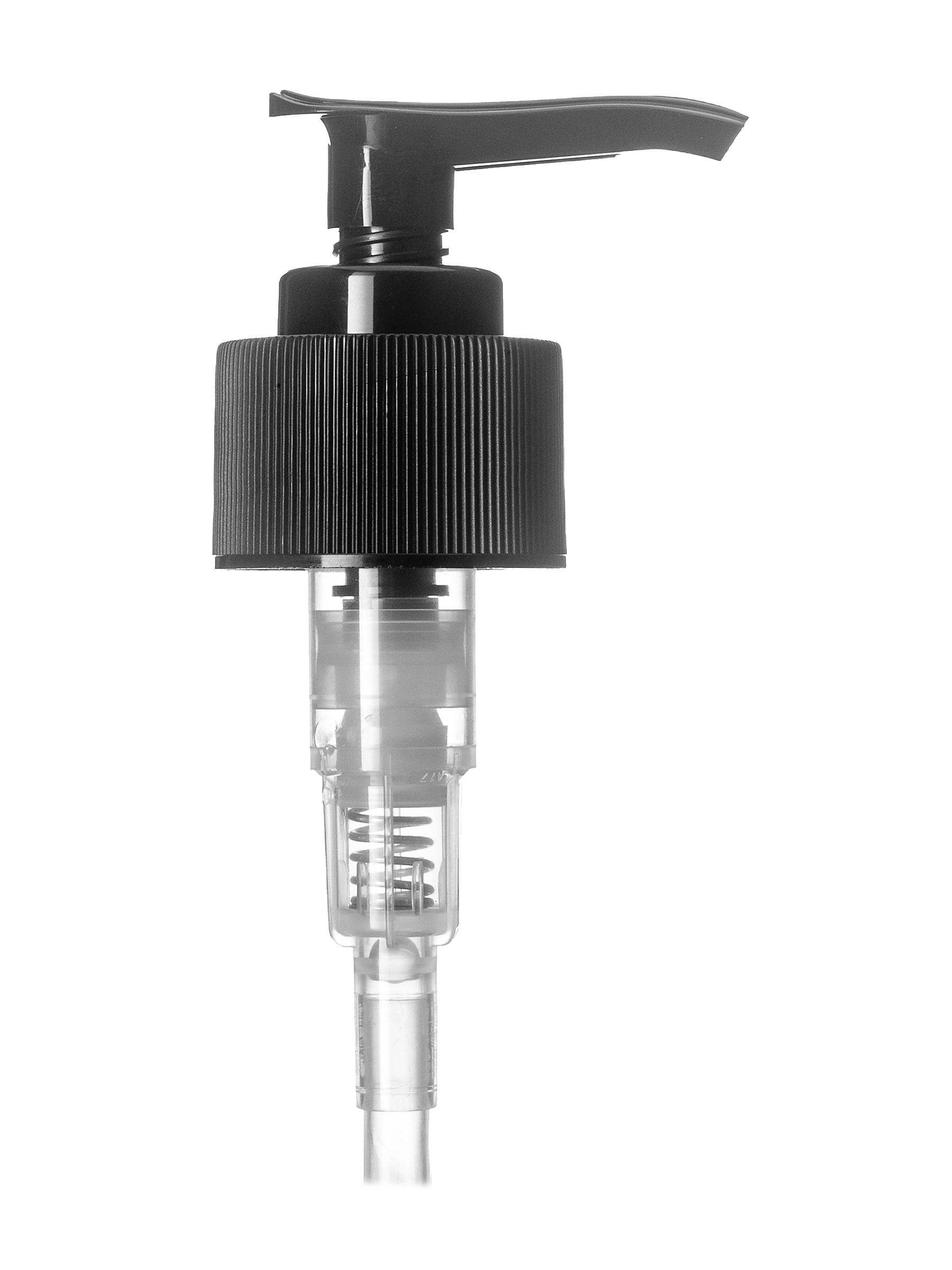 Black PP Plastic 28-410 Ribbed Skirt Down-Lock Saddle Head Dispensing Pump – DP735BK