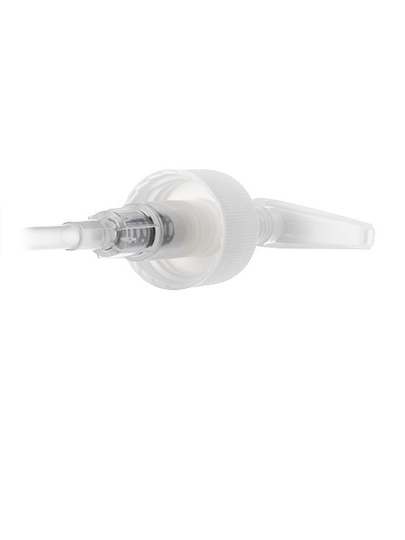 White PP Plastic 28-410 Ribbed Skirt Down-Lock Saddle Head Dispensing Pump – DP735WH