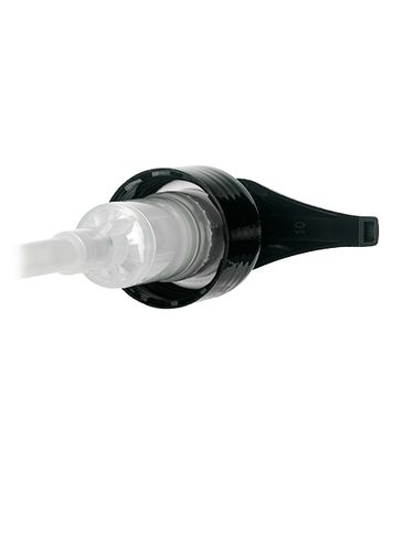 Black PP plastic 24-410 smooth skirt up-lock saddle head dispensing pump with 7.5 inch dip tube (2.5 cc output)