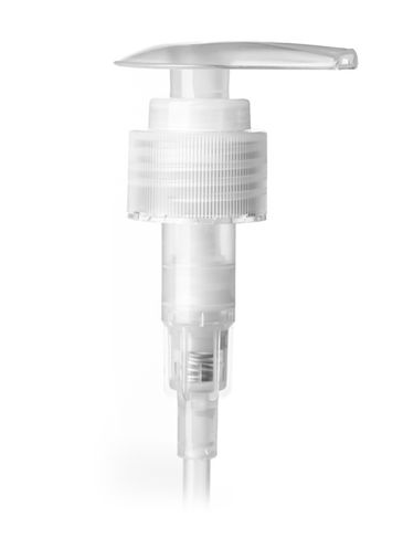 Natural-colored PP plastic 24-410 ribbed skirt palm pump with 8 inch dip tube (2 cc output)