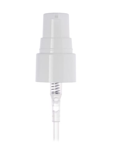 White PP plastic 20-410 smooth skirt dispensing treatment pump with 3.75 inch dip tube and clear plastic overcap (0.2 cc output)