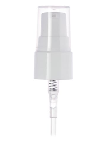 White PP plastic 20-410 smooth skirt dispensing treatment pump with 3.75 inch dip tube and clear plastic overcap (0.2 cc output)