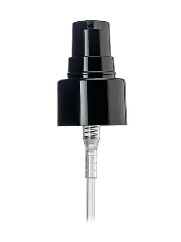 Black PP plastic 24-410 smooth skirt dispensing treatment pump with 7 inch dip tube and clear plastic overcap (0.2 cc output)