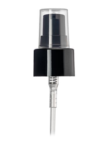 Black PP plastic 24-410 smooth skirt dispensing treatment pump with 7 inch dip tube and clear plastic overcap (0.2 cc output)