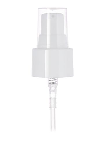 White PP plastic 24-410 smooth skirt dispensing treatment pump with 7 inch dip tube and clear plastic overcap (0.2 cc output)