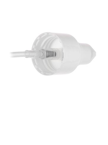 White PP plastic 24-410 smooth skirt dispensing treatment pump with 7 inch dip tube and clear plastic overcap (0.2 cc output)