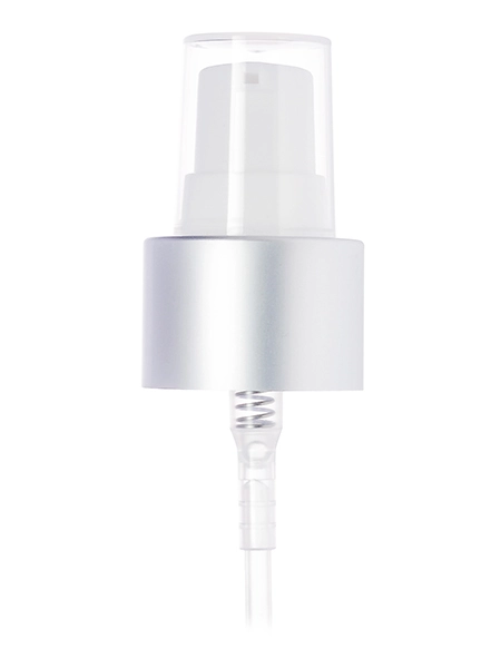 Matte Silver Metal Shell and White PP 24-410 Smooth Skirt Dispensing Treatment Pump – DP745WHSL
