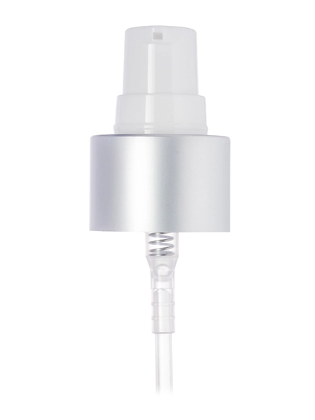 Matte Silver Metal Shell and White PP 24-410 Smooth Skirt Dispensing Treatment Pump – DP745WHSL