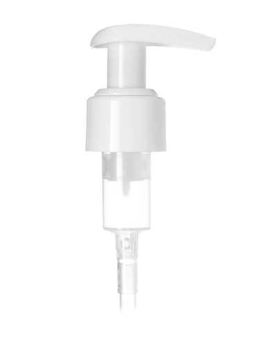 White PP plastic 24-410 smooth skirt up-lock dispensing pump with 5.25 inch dip tube (2.5 cc output) and locking clip