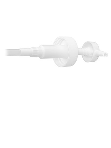 White PP plastic 38-400 ribbed skirt down-lock dispensing pump with 11 inch dip tube (4 mL output)