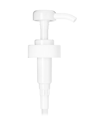 White PP plastic 38-400 ribbed skirt down-lock dispensing pump with 11 inch dip tube (4 mL output)