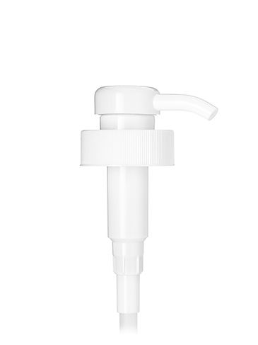 White PP plastic 38-400 ribbed skirt down-lock dispensing pump with 11 inch dip tube (4 mL output)