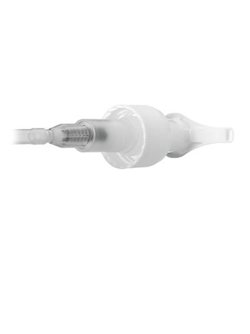 White PP plastic 24-410 ribbed skirt up-lock dispensing pump with 8.75 inch dip tube (1.2 cc output)
