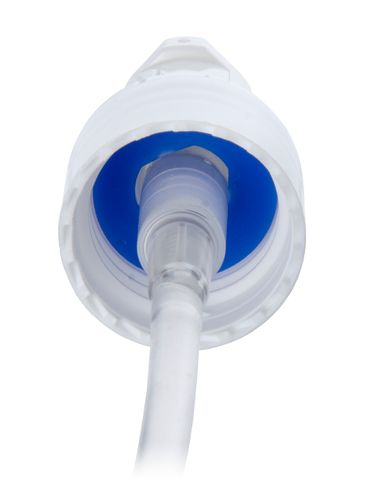 White PP plastic 20-410 smooth skirt fingertip treatment pump with 4 inch dip tube and clear plastic overcap (0.2 cc output)