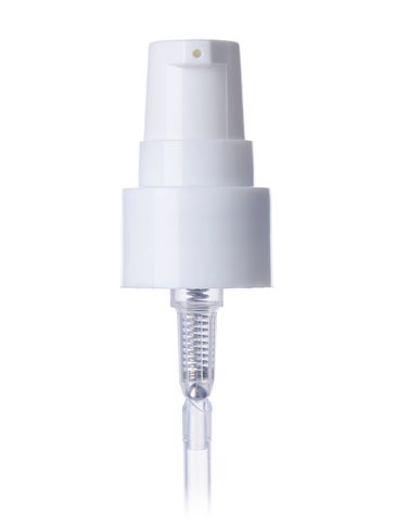White PP plastic 20-410 smooth skirt fingertip treatment pump with 4 inch dip tube and clear plastic overcap (0.2 cc output)