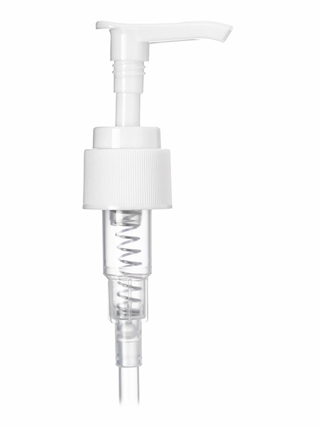 White PP Plastic 24-410 Ribbed Skirt Down-Lock Saddle Head Dispensing Pump – DP834WH