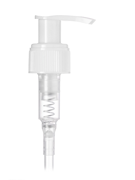 White PP Plastic 24-410 Ribbed Skirt Up-Lock Saddle Head Dispensing Pump – DP835WH