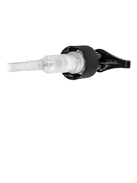 Black PP Plastic 24-410 Ribbed Skirt Up-Lock Saddle Head Dispensing Pump – DP836BK