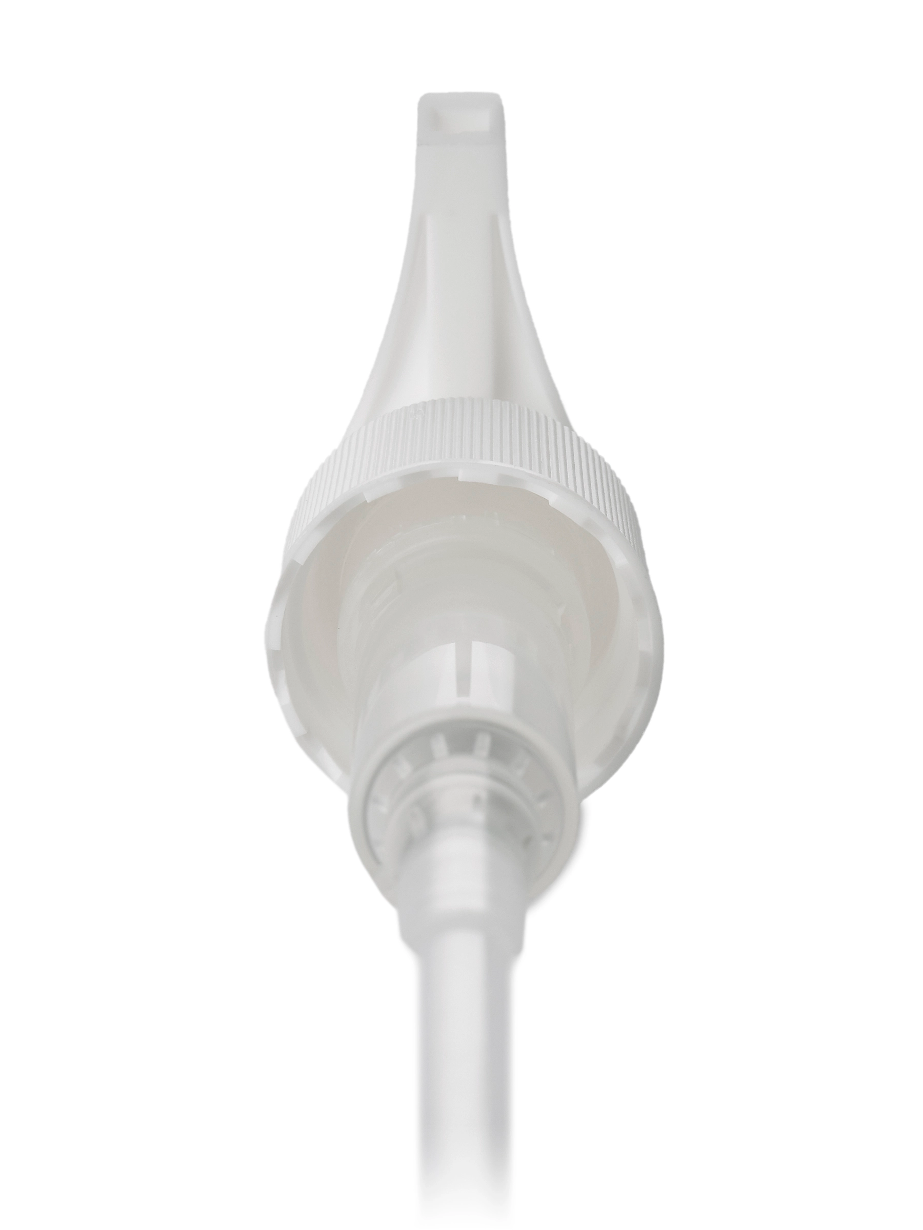 White PP Plastic 24-410 Ribbed Skirt Up-Lock Saddle Head Dispensing Pump – DP836WH