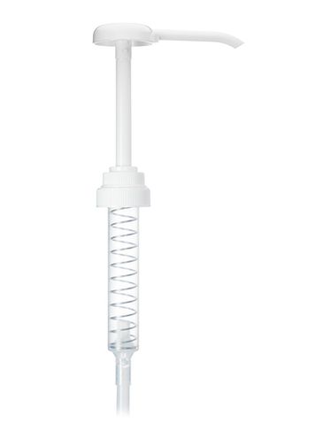 White PP plastic 38-400 ribbed skirt down-lock dispensing pump with 11 inch dip tube (1 oz output)