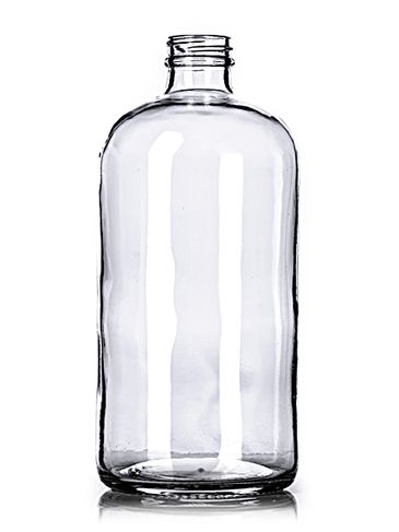 32 oz clear glass boston round bottle with 33-400 neck finish