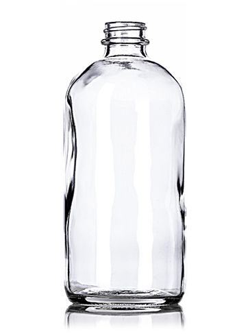 16 oz clear glass boston round bottle with 28-400 neck finish