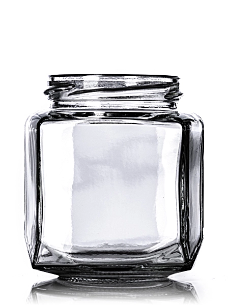 9 oz Clear Glass Oval Hex-Shaped Jar – G041