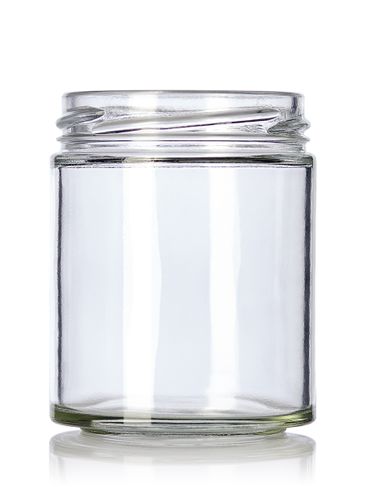 6 oz clear glass straight-sided round jar with 63TW neck finish