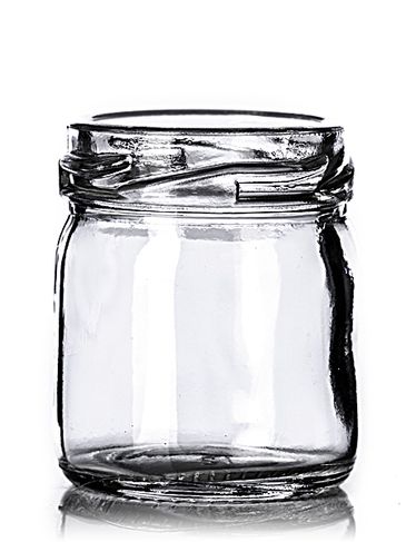 1.25 oz clear glass round jar with 43TW neck finish