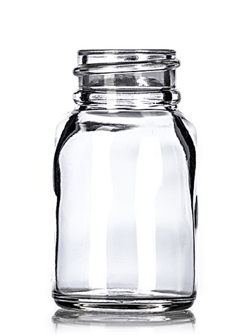 1 oz clear glass boston round bottle with 28-400 neck finish