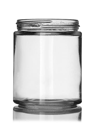6 oz clear glass straight-sided round jar with 63-400 neck finish